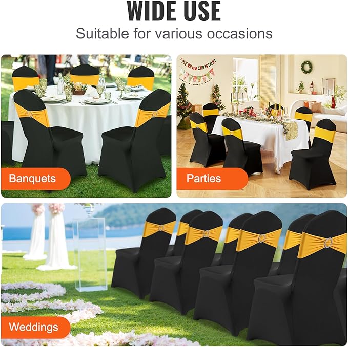 VEVOR 50 Pcs Flat-Front Chair Covers Polyester Spandex Stretch Slipcovers for Wedding Party Dining Banquet, Black