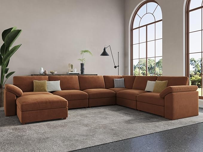 EASE MOOSE Oversized Sectional Modular Sofa,Chenille Large L Shape Sectional Couch Wide Deep Brown Modular Cloud Sofa Couch