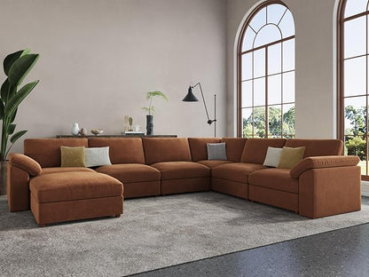 EASE MOOSE Oversized Sectional Modular Sofa,Chenille Large L Shape Sectional Couch Wide Deep Brown Modular Cloud Sofa Couch