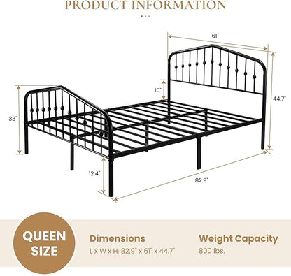 SHA CERLIN Queen Size Metal Platform Bed Frame with Victorian Style Wrought Iron-Art Headboard/Footboard, No Box Spring Required, Black