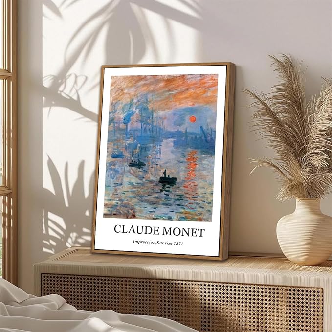 ILLBDR Claude Monet Water Lilies Framed Wall Art Vintage Aesthetic Canvas Wall Art Set of 3 Impressionist Botanical Prints Artwork Minimalist Classic Pictures Decor for Bedroom Living Room 16x24 Inch