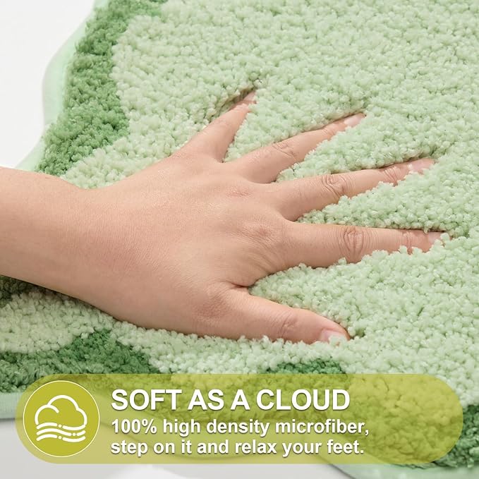 ORTIGIA Cute Green Scalloped Bath Mat, Fun Plush Microfiber Scallop Bathroom Rugs Non Slip Washable Quick Dry Absorbent, Bathmat Bath Rug for Shower Stall Vanities Kitchen Floor Entrance, 20x32