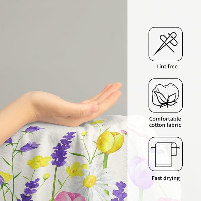 Floral Dish Towels Tulip Lavender Butterfly Microfiber Quick Dry Kitchen Towels Spring