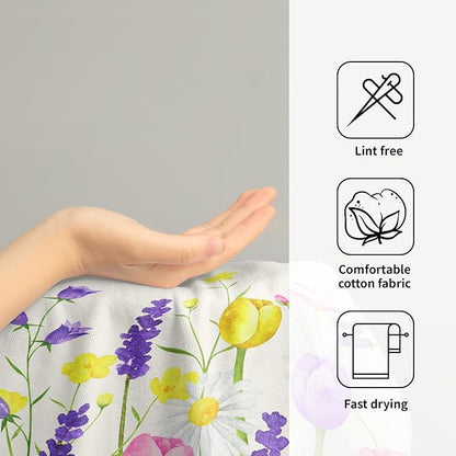 Floral Dish Towels Tulip Lavender Butterfly Microfiber Quick Dry Kitchen Towels Spring