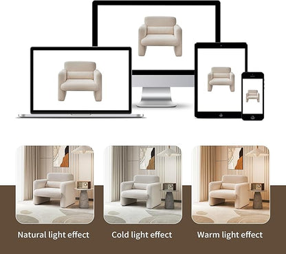 33.86" Accent Chairs, Modern Sherpa Fabric Armed Chair Comfy Upholstered Armchair Leisure Single Sofa Chair with a Waist Pillow for Bedroom, Office and Living Room