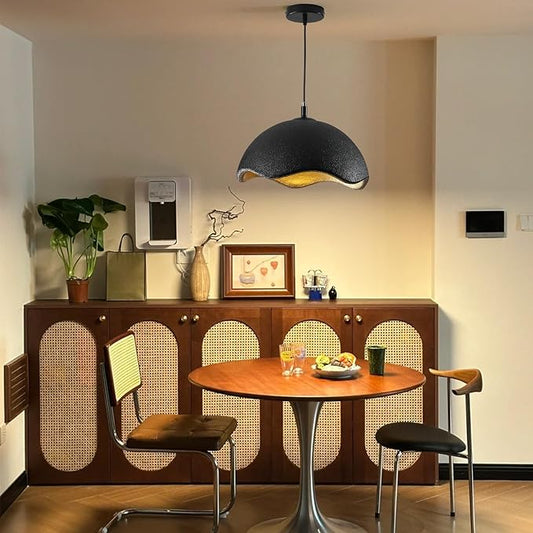 JAYMP 40cm Modern Pendant Light for Dining Room Kitchen Island Hanging Lamp E26 Base Japanese Wabi-Sabi Style Bird Nest Shape Lighting Fixture,1 Pack(Black and Gold,D Shape, 40cm/15.7inch)