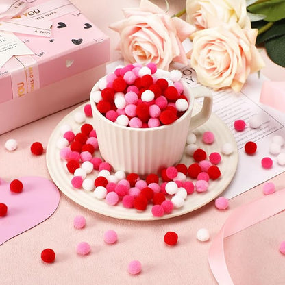 SEPGLITTER Valentine's Day Pom Poms Balls, 1000 Pieces Pink Red Pompoms for Crafts Making DIY Wedding Valentine's Day Party Decorations (4 Colors, 1 cm )