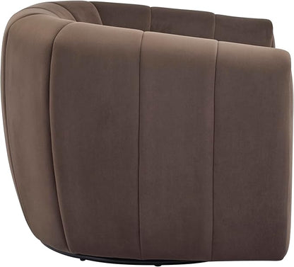 Christopher Knight Home Monroe Velvet Swivel Club Chair, Armchair with 360-Degree Rotation, Upholstered Barrel Swivel Sofa Chair for Living Room, Tufted Back, Thick Cushion, Iron Base, Dark Brown