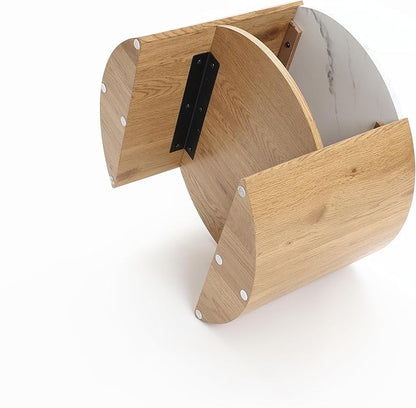 LuxenHome Modern Round Coffee Table with Faux Marble Top & Oak Finish Wood Base, 23.5” Small Center Table with Open Storage Shelf, Wooden Accent Table for Living Room, Apartment, or Office