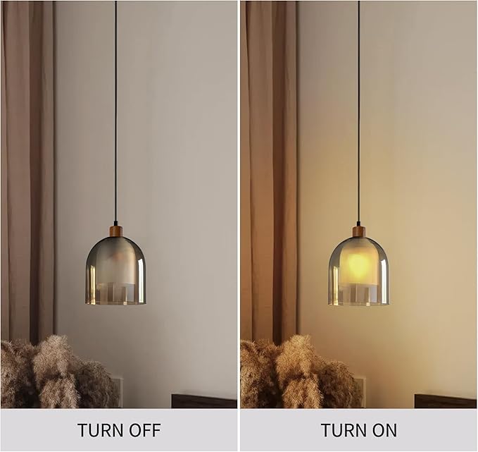 Aisilan Large Gold Pendant Light Fixture Modern Amber 7" Glass Pendant Lights Adjustable Vintage Pendant Light with 5W E12 Bulb Hanging Light Fixture for Kitchen Island Living Room Dining Room