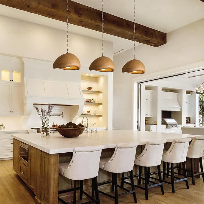 Rustic Light Fixture Pendant Lights Kitchen Island Wabi Sabi 15.7in Dining Room Lighting Brown Chandelier Japanese Style Hanging Ceiling Lights for Bedroom Hallway Restaurant Foyer