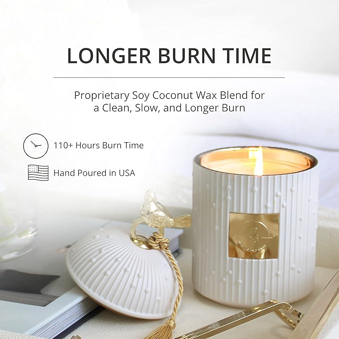 Luxury Scented Candle Gift Set - Holder + 2 x 8.5oz Soy Refills + Wick Trimmer - 115 Hour Burn - Birthday Gifts for Women - Centerpiece Decorations - 4 Pcs