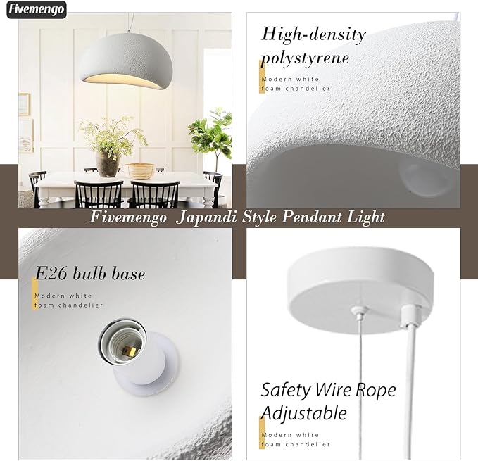 27.6in Large Wabi Sabi Pendant Lights Kitchen Island Lighting Fixture Ceiling Mount White Modern Japanese Lamp Japandi Chandelier for Dining Living Room Bedroom Restaurant Hanging Lamp