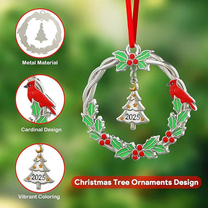 FLYAB 2025 Christmas Tree Ornaments Cardinal Gifts for Women Metal Hanging Ornament for Windows Car Living Room Xmas Stocking Stuffers for Girl Friend Teens Gifts for Loss Loved One