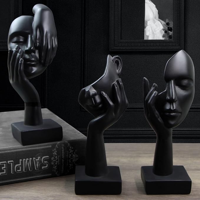 3 Pcs Thinker Statue,Modern Home Resin Sculptures,Decorative Objects Collectible Figurines for Home Office Bookshelf Desktop Decor(Black)