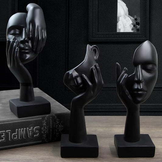 3 Pcs Thinker Statue,Modern Home Resin Sculptures,Decorative Objects Collectible Figurines for Home Office Bookshelf Desktop Decor(Black)