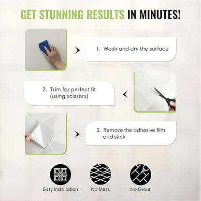 5 Pack Peel and Stick Backsplash Square Tiles, Extra Thick 3D Wall Panels, Heat & Water Resistant, Easy DIY Kitchen, Bathroom, Laundry, Fireplace & Rental Home Wall Décor (12 x 12 in), Stone White