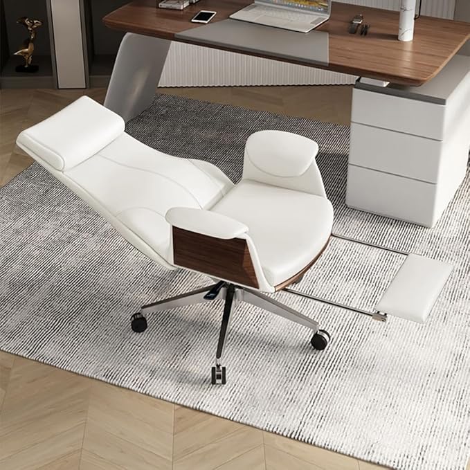homary Modern Home Executive Office Chair, High Back Adjustable Swivel Chair Faux Leather Ergonomic Task Chair with Adjustable Height & Rolling Base, White