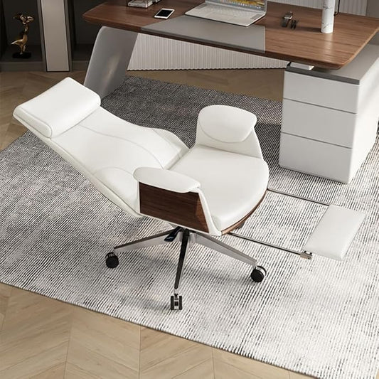homary Modern Home Executive Office Chair, High Back Adjustable Swivel Chair Faux Leather Ergonomic Task Chair with Adjustable Height & Rolling Base, White