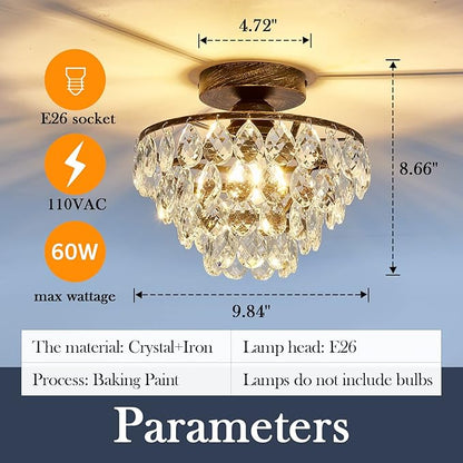YYJLX Crystal Chandelier,Modern Semi Flush Mount Small Ceiling Light Oil Rubbed Bronze,Mini E26 Ceiling Lamp for Hallway Bedroom Bathroom Closet