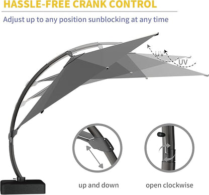 Kingdura 11ft Offset Cantilever Patio Umbrella with Base Included, Large Round Aluminum Outdoor Umbrella, 360° Rotation & Infinite Tilt, Heavy Duty Frame for Deck Pool Backyard, Grey