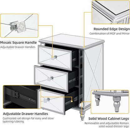 DWVO Silver 3 Drawers Dressers-23 Accent Chest with 3 Storage Drawers