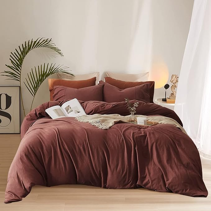 Pureant Brick Red Comforter Sets Twin Solid Dark Rust Red Bedding Comforters Modern Plain Purplish Cotton Bed Quilts Women Girls Blackish Red Warm Blankets Pure Dark Brown Red Durable Bedding Vintage
