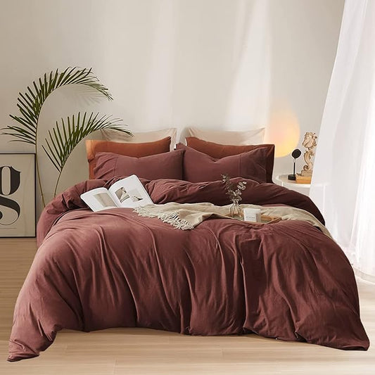 Pureant Brick Red Comforter Sets Twin Solid Dark Rust Red Bedding Comforters Modern Plain Purplish Cotton Bed Quilts Women Girls Blackish Red Warm Blankets Pure Dark Brown Red Durable Bedding Vintage