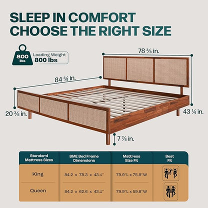 Bme Nancy King Size Bed Frame and Headboard, Unique Geometric Headboard, US Patent Pending Design, Mid Century Modern Style, Acacia Wood, 12 Slats, No Box Spring Needed, Easy Assembly, Dark Chocolate