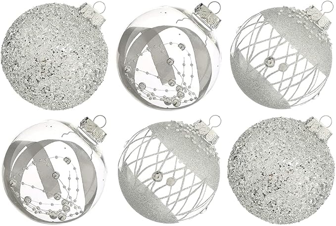 XmasExp Christmas Ball Ornaments Set, Shatterproof Christmastree Decorations,6ct Large Plastic Hanging Ornaments,100mm/4, Silver