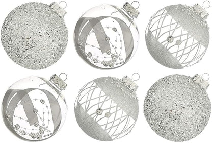 XmasExp Christmas Ball Ornaments Set, Shatterproof Christmastree Decorations,6ct Large Plastic Hanging Ornaments,100mm/4, Silver
