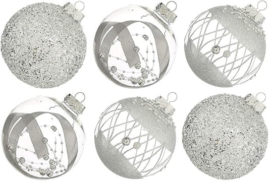 XmasExp Christmas Ball Ornaments Set, Shatterproof Christmastree Decorations,6ct Large Plastic Hanging Ornaments,100mm/4, Silver