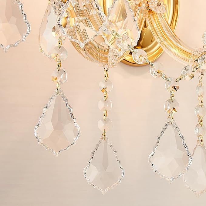 Crystal Wall Sconce Lighting, 2-Light Modern Crystal Wall Light Fixture Bathroom Maria Theresa Wall Lamp Light Fixtures for Living Room Wall Sconce Light Wall Mounted Lamp Indoor