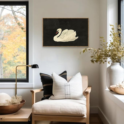 KBKBART Framed Canvas Wall Art for Living Room Bedroom Decor, Vintage Antique Swan Watercolor Canvas Painting, Rustic Bathroom Decor, Classical Swan Vintage Wall Art (16"x24")