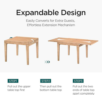 Acanva Rectangle Extendable Dining Table for 4-6 Person, Modern Kitchen Small Space Tables with Solid Wood Legs, Natural Oak
