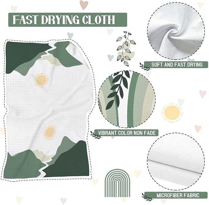 Boho Kitchen Dish Towels 4 Pack Mountains Rivers Absorbent Decorative Tea Towels