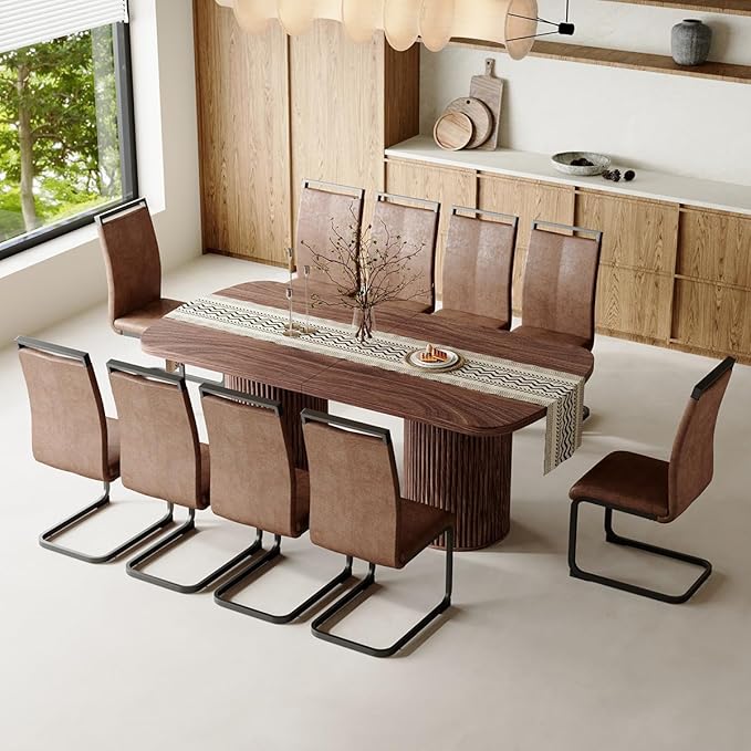 79" Dining Table Set for 10,Large Rectangular Dining Table Set for 10 with Cushioned Chairs,Modern Mid-Century Wood Dining Room Table Set for 10,Ideal for Dining & Gatherings (Walnut)