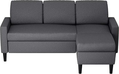 Shintenchi Convertible Sectional Sofa 3 Seat L Shaped Sofa with Movable Ottoman Linen, Black