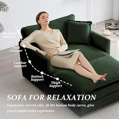 SoarFlash Chenille Sectional Sofa, Comfy Modular Single Sofa with Ottoman, Modern Recliner Deep Seat Sofa Set for Living Room,Green