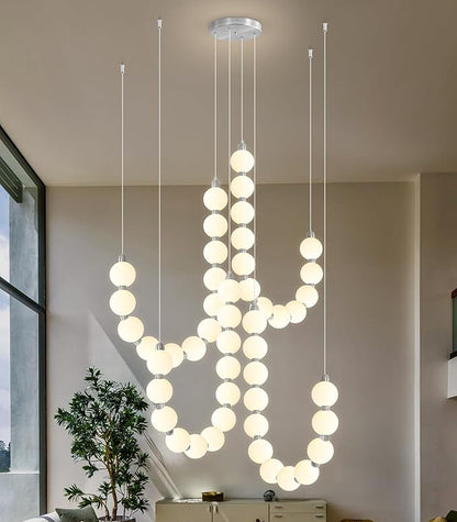 Modern Chandeliers LED Dimmable Light Acrylic Balls Ceiling Pendant Lighting for Living Room Dining Room Bedroom Adjustable Hanging Lights 90 Watts Silver Lamp