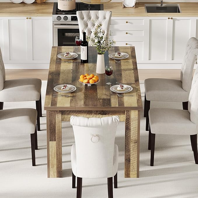 CABIHOME 63" Dining Table for 4-6, Large Farmhouse Rectangular Kitchen Dining Room Table, Wooden, Thick Frame & Sturdy Triangular Legs, Strong Wood Base for Small Space, Dinner, Kitchen, Rustic Brown