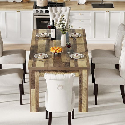 CABIHOME 63" Dining Table for 4-6, Large Farmhouse Rectangular Kitchen Dining Room Table, Wooden, Thick Frame & Sturdy Triangular Legs, Strong Wood Base for Small Space, Dinner, Kitchen, Rustic Brown