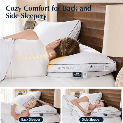 Pacific Coast Goose Feather and Down Firm Bed Pillows Standard Size Set of 2 with Gusset, Luxury Hotel Collection Pillows 2 Pack for Sleeping, Supportive for Side Sleepers and Back Sleepers