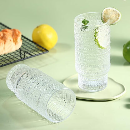 6pcs Hobnail Drinking Glasses Set, 16 oz Vintage Glassware Drinking Glasses, Clear Water Glasses Tumbler, Cups for Kitchen, Juice, Beer, Cocktail, Whiskey
