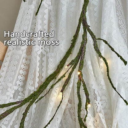 Fudios Greenery Garland with Lights for Mantle with Timer 48 LED 6FT Mossy Vine Garland Lights for Table Centerpieces Indoor Outdoor
