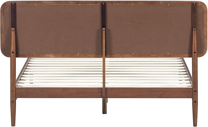 NTC Lupin Wooden Bed Frame with Headboard and Natural Rattan, Solid Oak/Rubber Wood Foundation with Silent Slats, 1000 Lb Capacity, Effortless Assembly (Natural Cane - Dark Walnut, Queen)