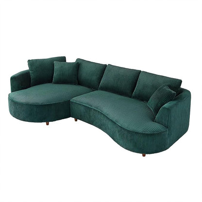 122'' Modern Curved Cloud Sofa Luxury Living Room 5 Seater Sectional Sofa Curve Design Comfortable Upholstered Sofas with Toffee Chair for Living Room Bedroom Apartment(Corduroy+Left Facing, Green)