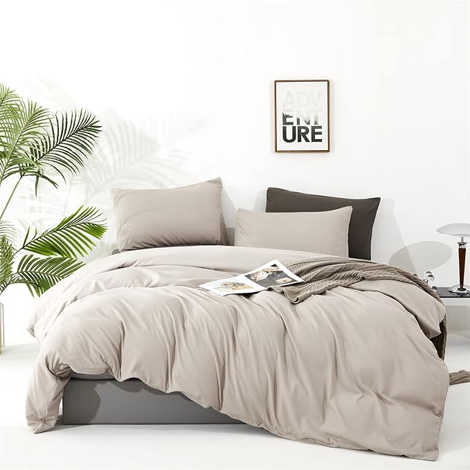 Pureant Beige Khaki Comforter Set California King Light Khaki Bedding Comforter Set 3PCS Oatmeal Cal King Comforter Modern Soft Women Men Cream Coffee Bedding Light Taupe Quilts Cotton Champagne Bed
