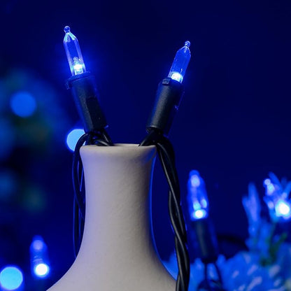 YULETIME Blue LED Christmas Lights with Black Wire, 33 ft 100 Count UL Certified Commercial Grade Halloween String Light Set (Blue - Black Wire)