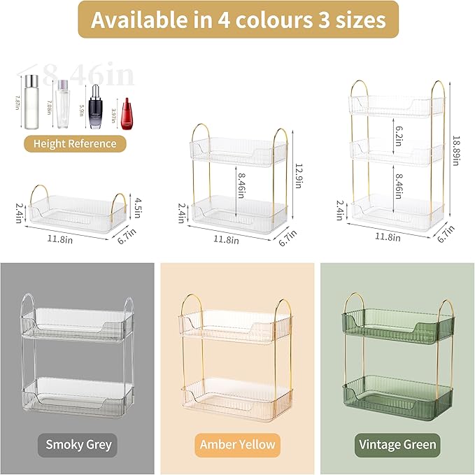 2 Tier Bathroom Organizer Countertop Makeup Perfume Skincare Organizer for Bathroom Dresser Vanity (White)